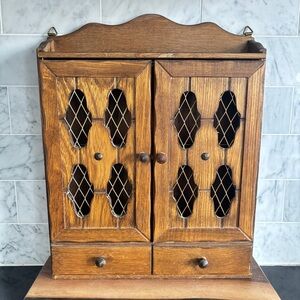 Vintage 2 Tier Wood Spice Rack Cabinet with Doors and Drawers